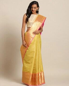 chevron pattern saree with contrast border