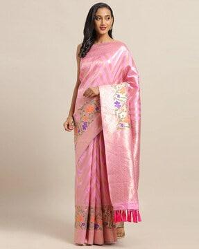 chevron pattern saree with contrast border