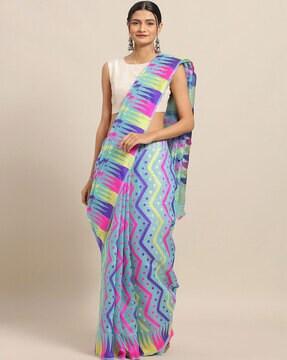 chevron pattern saree with temple border