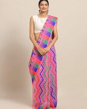 chevron pattern saree with temple border