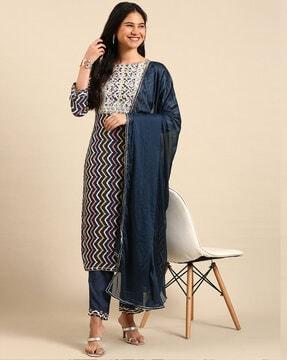 chevron pattern straight kurta suit set