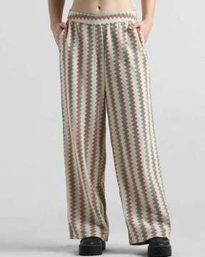 chevron pattern wide leg trousers