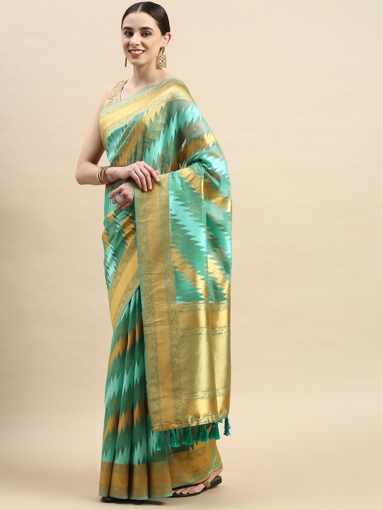 chevron pattern zari woven design kanjeevaram banarasi saree with unstitched blouse