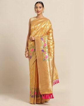 chevron pattern zari woven saree with unstitched blouse piece