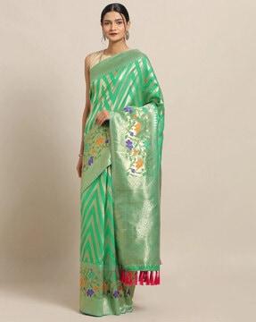chevron pattern zari woven saree with unstitched blouse piece