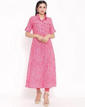 chevron print a-line kurta with front slit