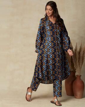 chevron print a-line kurta with pants