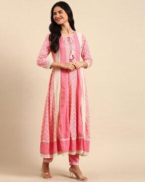 chevron print anarkali kurta suit set