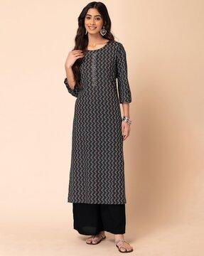 chevron print cotton straight kurta