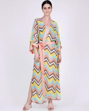 chevron print cover-up dress with tie-up belt