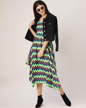 chevron print fit & flare dress