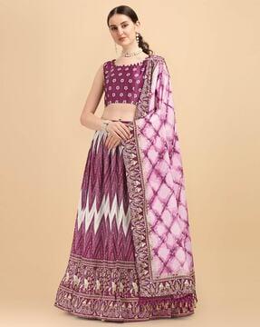 chevron print flared lehenga choli set with dupatta