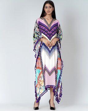 chevron print kaftan  dress with lace