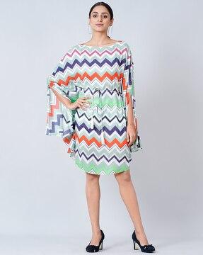 chevron print kaftan dress with waist tie-up