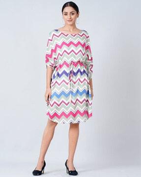 chevron print kaftan dress with waist tie-up