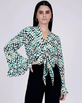 chevron print knot-front top