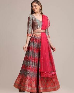 chevron print lehenga choli set with dupatta