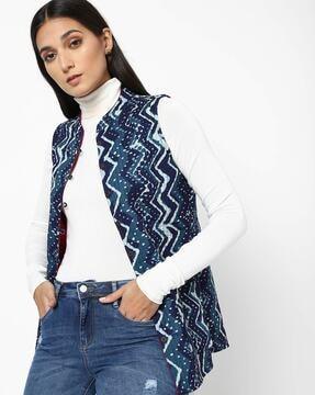 chevron print reversible jacket with patch pockets