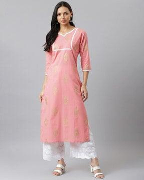 chevron print round-neck straight kurta