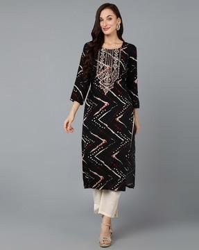 chevron print round-neck straight kurta