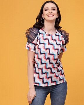 chevron print round-neck top