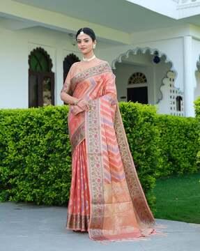 chevron print saree with contrast border