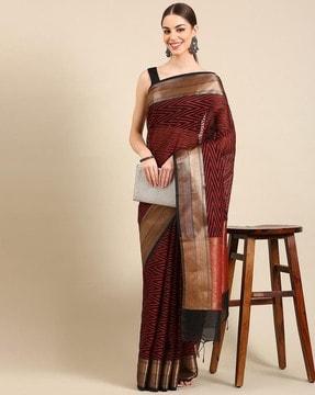 chevron print saree with contrast border