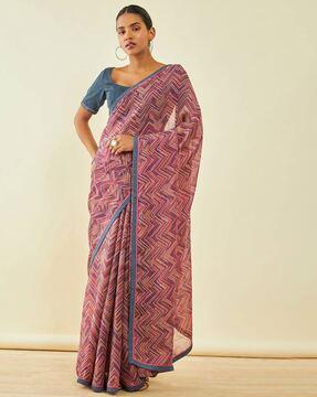 chevron print saree with contrast border