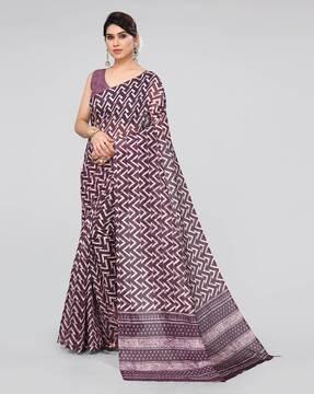 chevron print saree with contrast pallu
