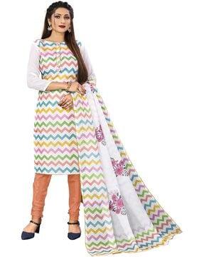 chevron print semi-stitched straight dress material