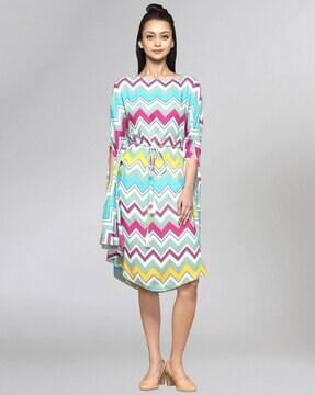 chevron print shift dress with tie-up belt