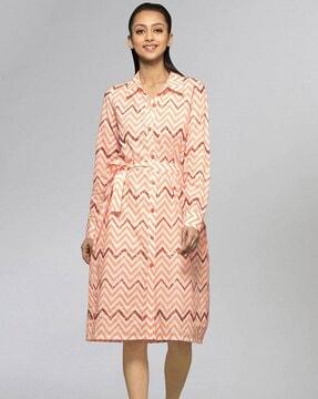 chevron print shirt dress with tie-up