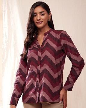 chevron print shirt with curved hem