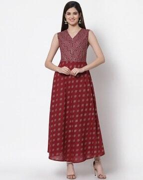 chevron print sleeveless a-line kurta