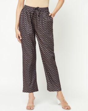 chevron print straight fit pants