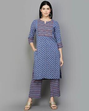 chevron print straight kurta set