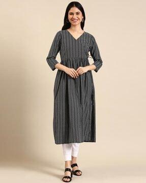 chevron print v-neck a-line kurta