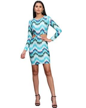 chevron print waist cut-out bodycon dress