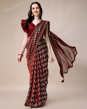 chevron saree with tassels