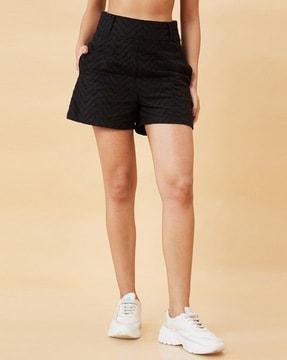 chevron schiffli high-rise cotton shorts