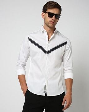 chevron tape mercerised cotton slim fit shirt