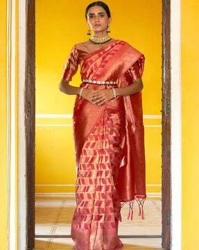 chevron woven saree with contrast border