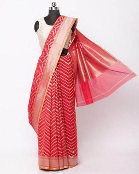 chevron woven saree with zari border