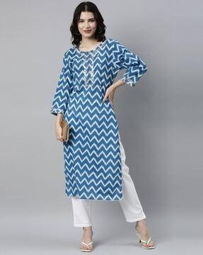 chevrons print straight kurta with pant