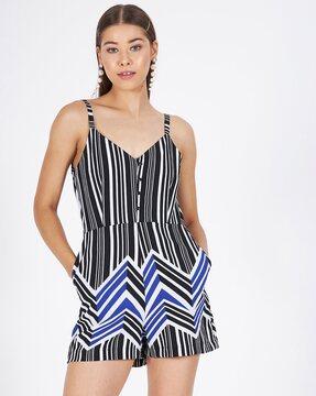 chevrons print strappy sleeves playsuit