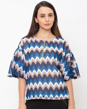 chevrons print top with drop-shoulder