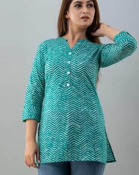chevrons print tunic with cuffed sleeves