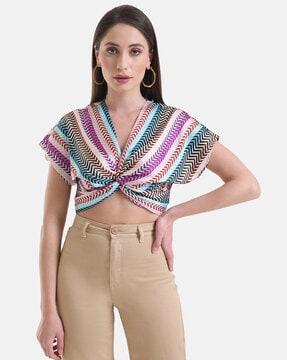 chevrons twist-knot crop top