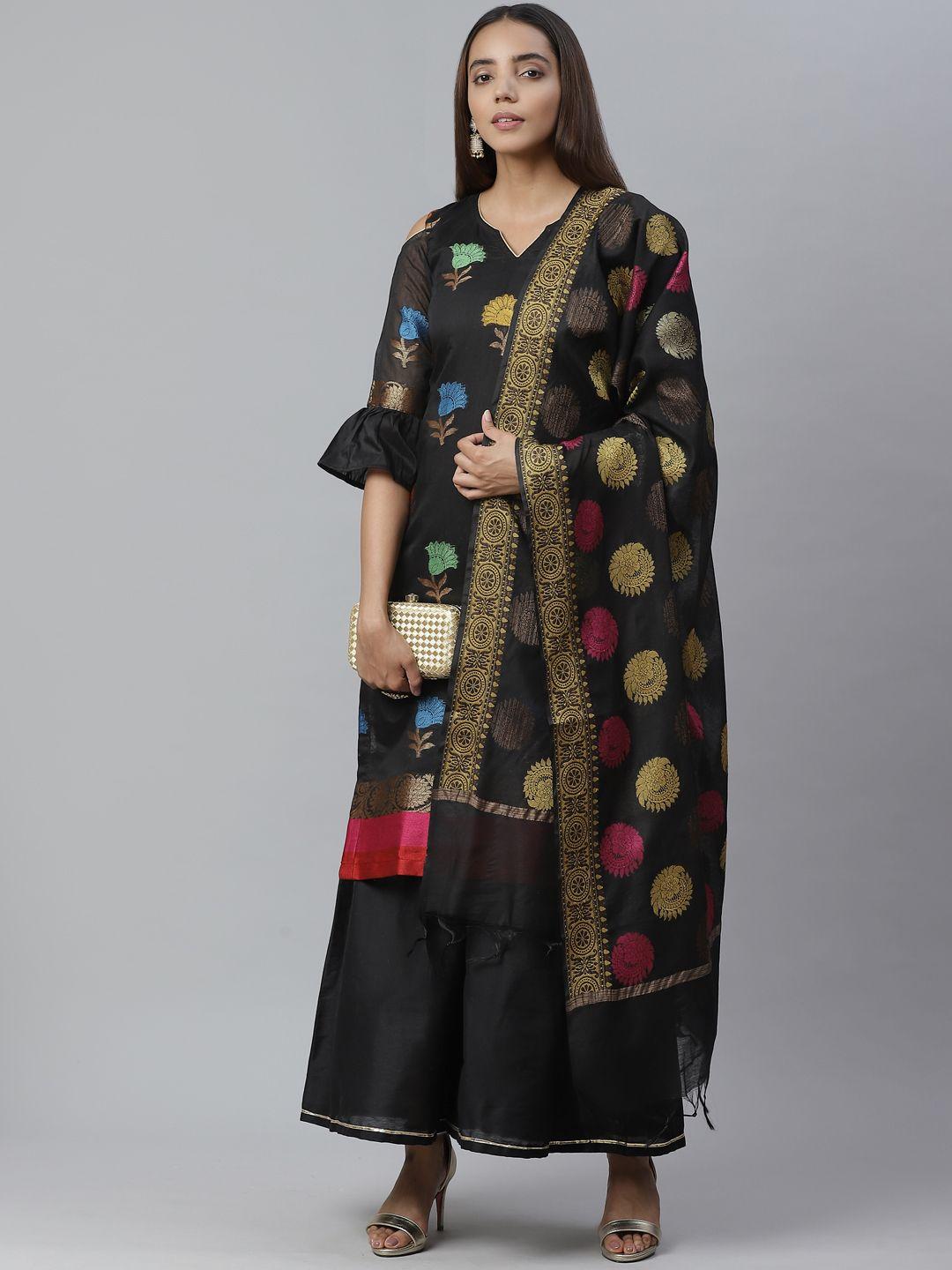 chhabra 555 black & golden woven design unstitched dress material