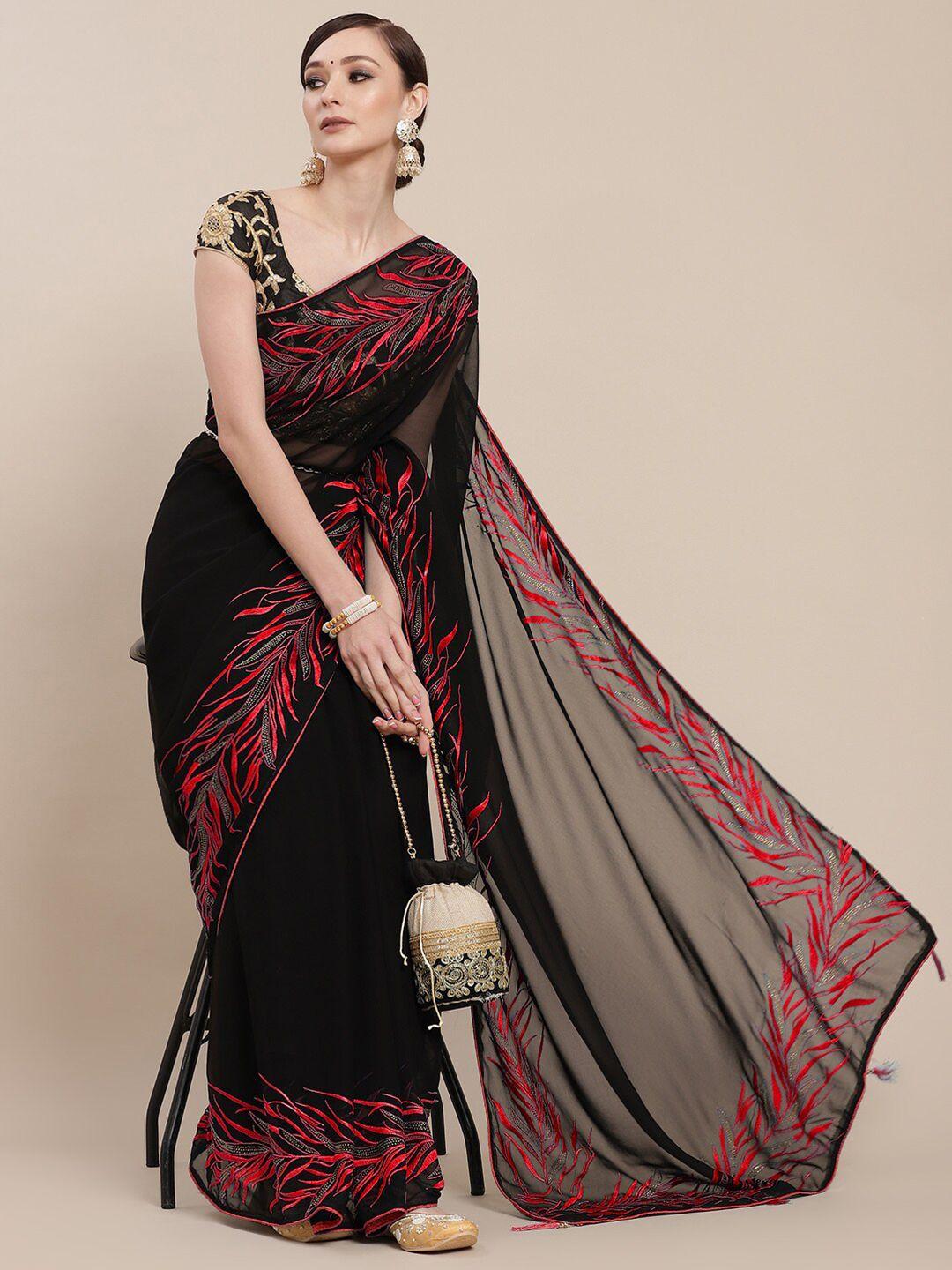 chhabra 555 black & red floral embroidered saree